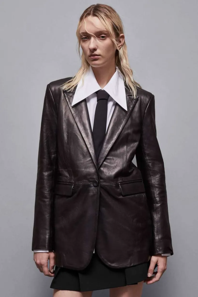 Giacca in pelle con rever