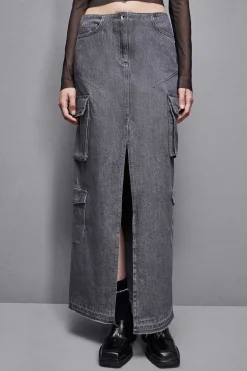 Gonna lunga in jeans grigio