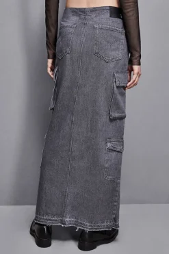 Gonna lunga in jeans grigio