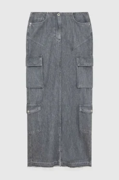 Gonna lunga in jeans grigio