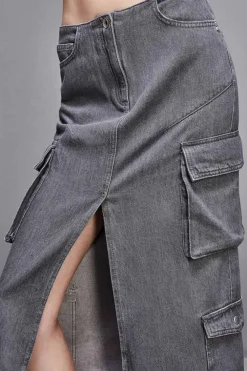 Gonna lunga in jeans grigio