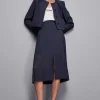 Gonna midi vita alta in gabardina