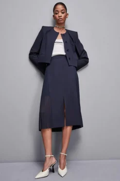 Gonna midi vita alta in gabardina