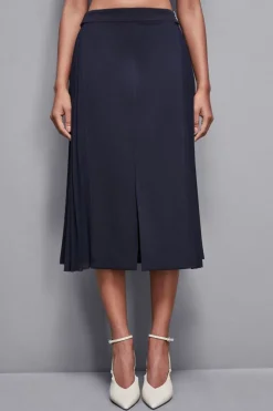 Gonna midi vita alta in gabardina