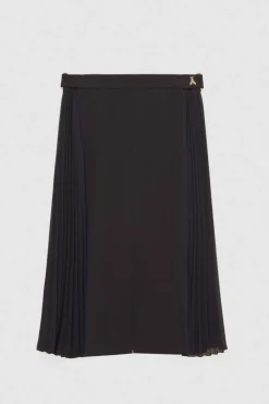 Gonna midi vita alta in gabardina