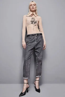 Jeans grigio sigaretta a vita alta