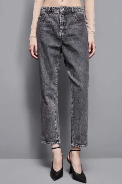 Jeans grigio sigaretta a vita alta