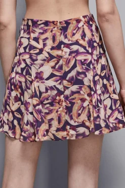 Minigonna con zip in georgette fantasia