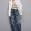Pantalone baloon a vita bassa in denim