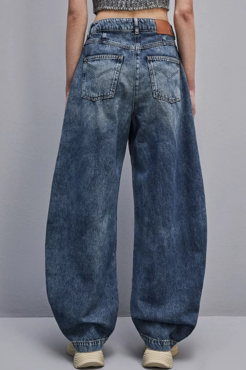 Pantalone baloon a vita bassa in denim