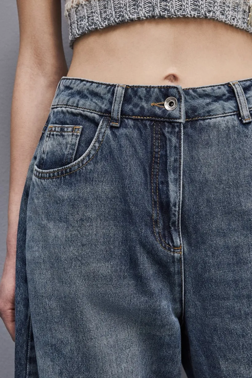 Pantalone baloon a vita bassa in denim