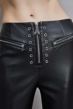 Pantaloni svasati a vita alta in similpelle