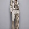 Pantaloni vita bassa in raso crepe