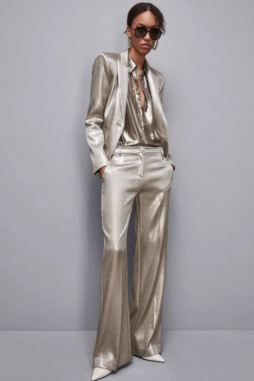 Pantaloni vita bassa in raso crepe
