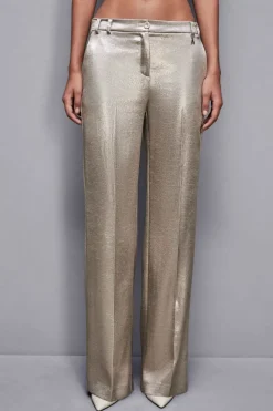 Pantaloni vita bassa in raso crepe