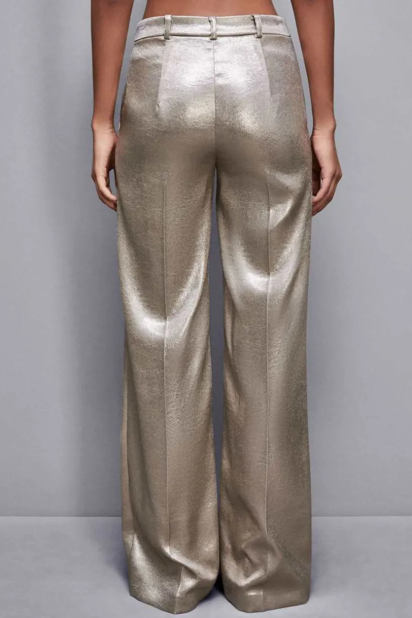 Pantaloni vita bassa in raso crepe