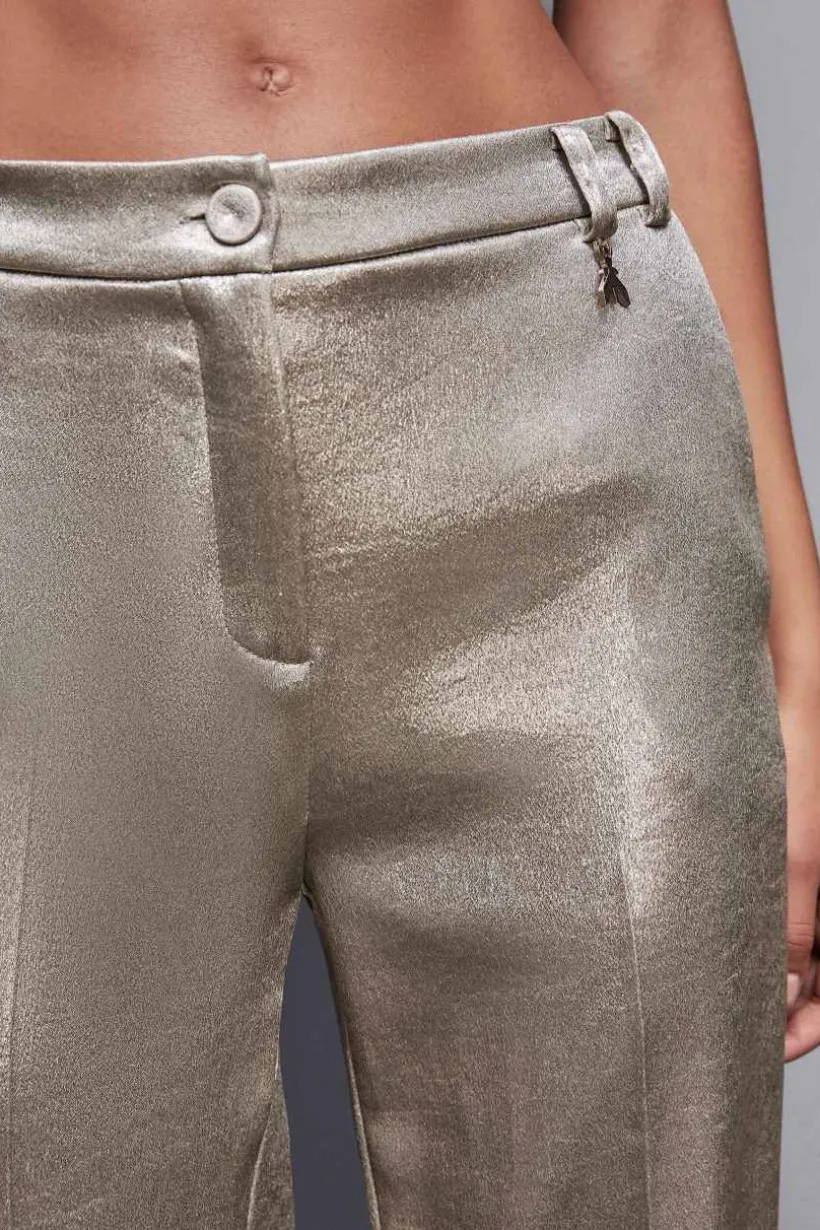 Pantaloni vita bassa in raso crepe