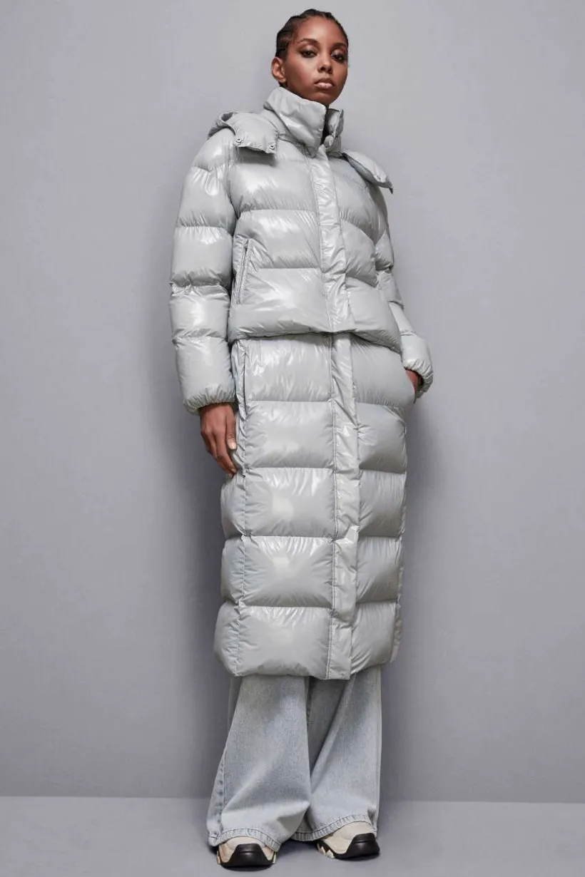 Piumino lungo in nylon lucido