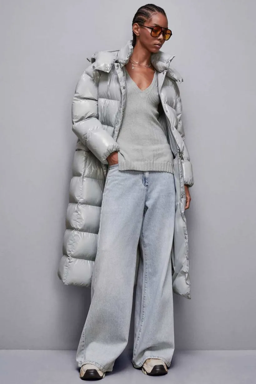 Piumino lungo in nylon lucido