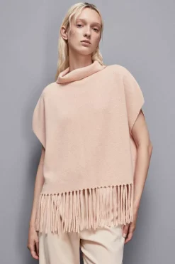 Poncho con frange in lana organica