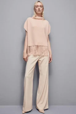 Poncho con frange in lana organica
