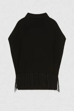 Poncho con frange in lana organica