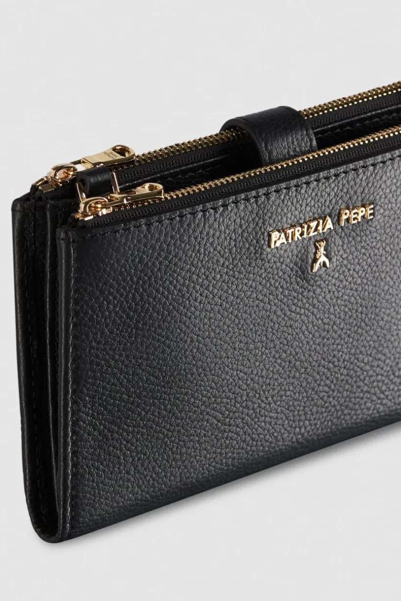 Portafoglio in pelle con doppia zip