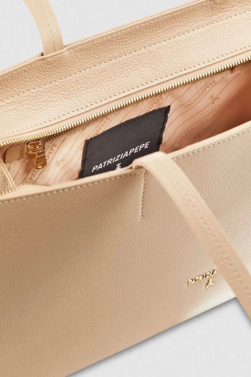 Shopping bag in pelle con zip