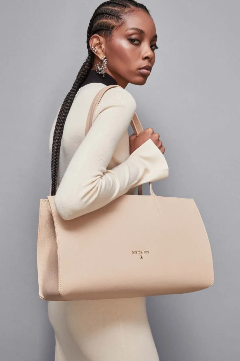 Shopping bag in pelle con zip