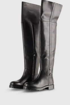Stivali alti in pelle con zip laterale