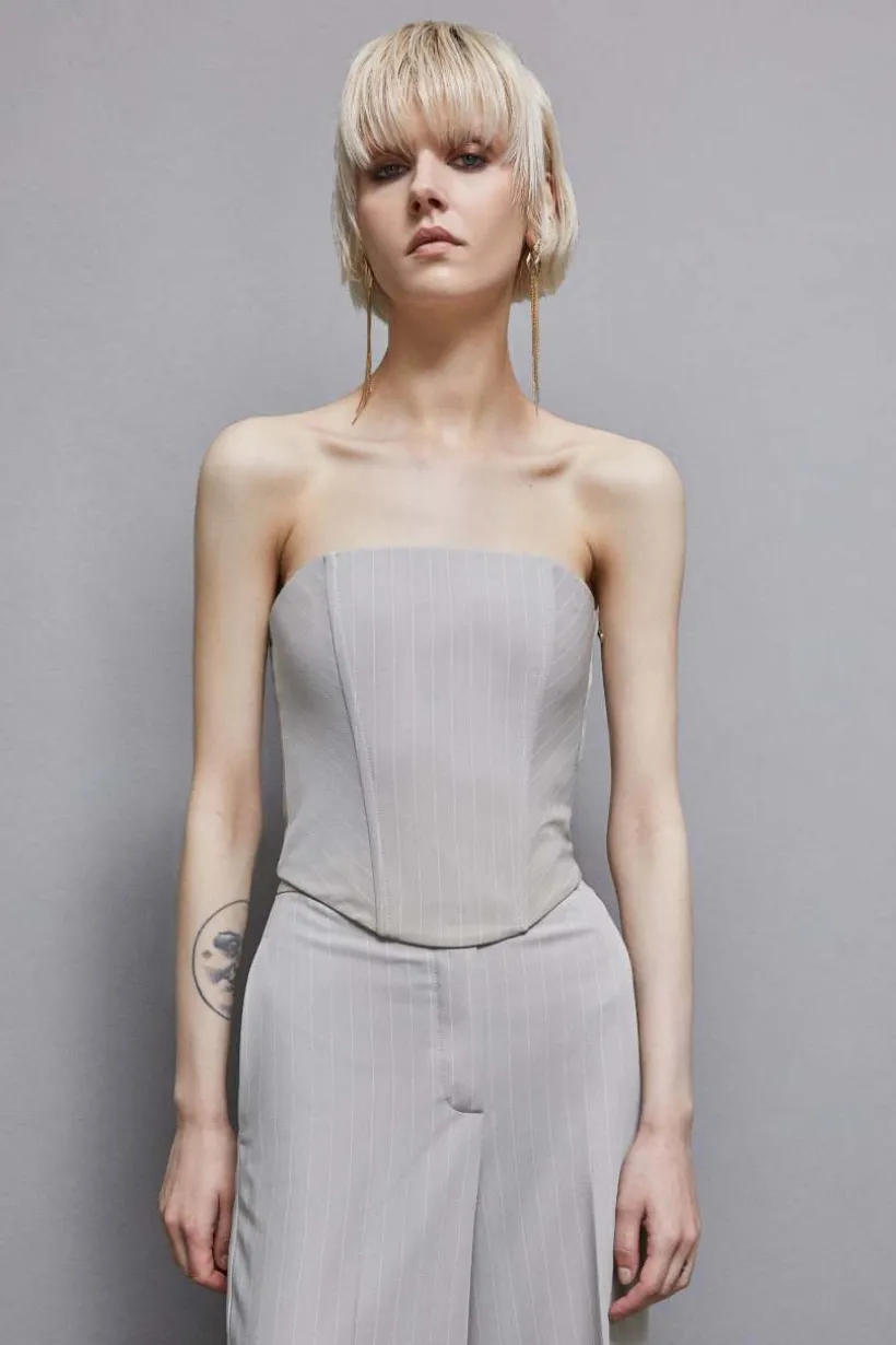 Top bustier gessato in flanella