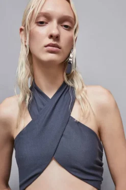 Top incrociato in lana Essential