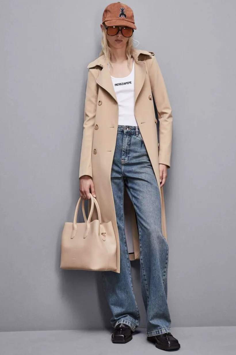 Trench con fibbia in nylon bielastico