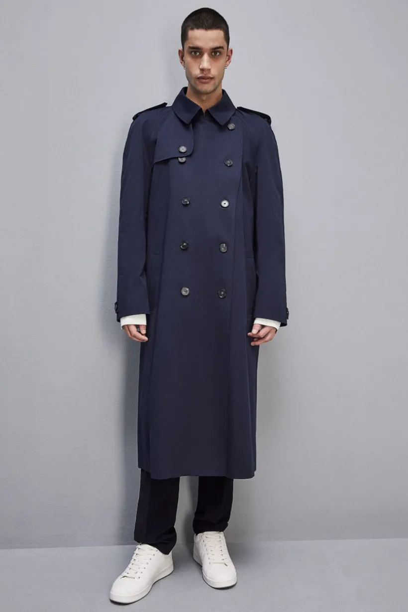 Trench doppio petto in gabardina di cotone