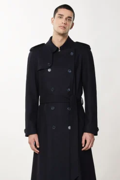 Trench doppio petto in misto lana