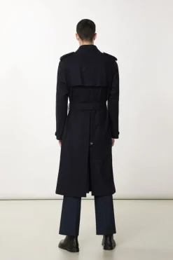 Trench doppio petto in misto lana