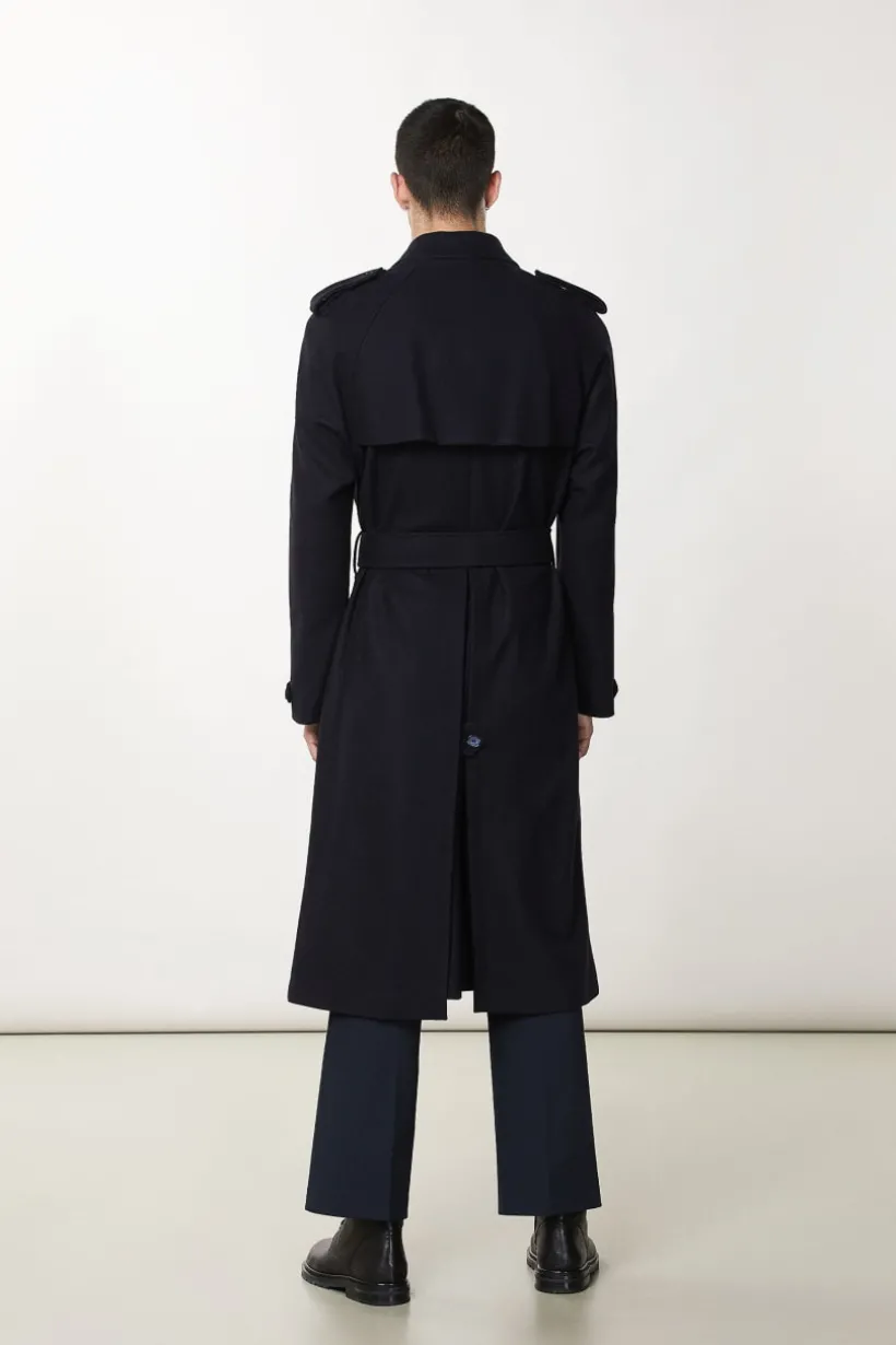 Trench doppio petto in misto lana