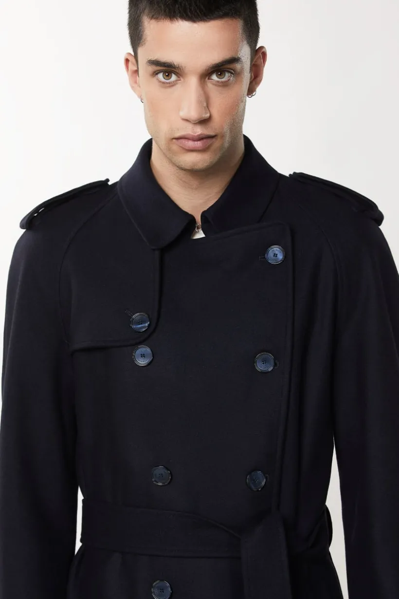 Trench doppio petto in misto lana