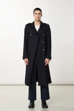 Trench doppio petto in misto lana