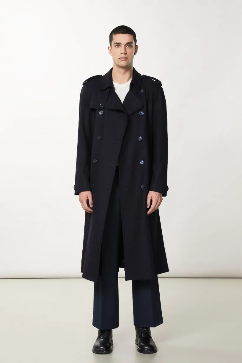 Trench doppio petto in misto lana